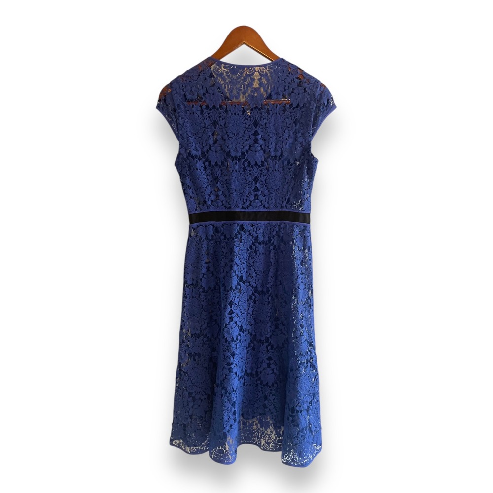 Rebecca Taylor Blue Floral Lace Cap Sleeve Fit & Flare Dress Size 2 Zip Front - Picture 3 of 5